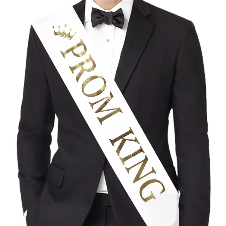 For men women Ribbons Sash Shoulder Strap Golden letters prom king queen Party Gifts Decor - Цвет: white king
