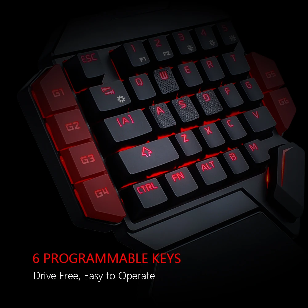 RedThunder teclado de juego de una sola mano RGB retroiluminado portátil Mini teclado de juegos control de juegos ergonómico para PC PS4 Xbox Gamer - Imagen 5