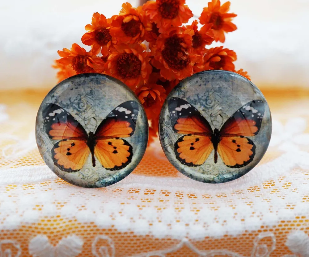 

10PCS/lot Round 10MM-25MM Butterfly Glass Cabochon for make bracelet Jewelry for women 2019 earring pins brooch craft supply