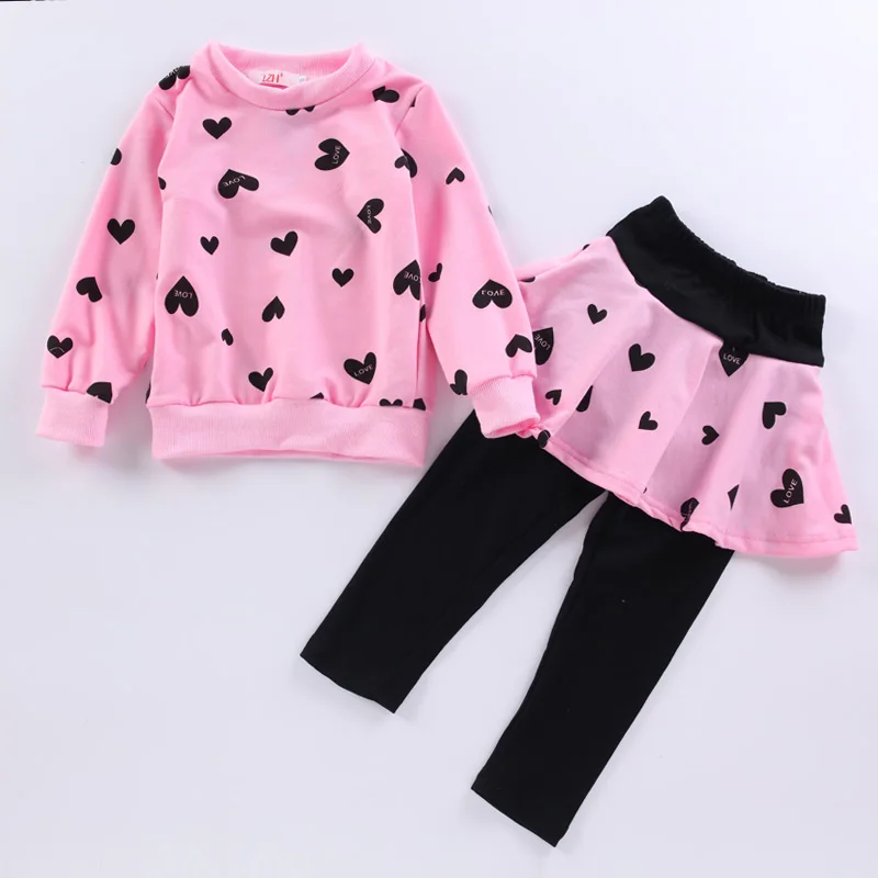 Pink Осень г. Зимний комплект одежды для детей, детская одежда для подростков футболка для девочек+ штаны спортивный костюм для девочек, комплект одежды из 3 От 5 до 7 лет - Цвет: Pink