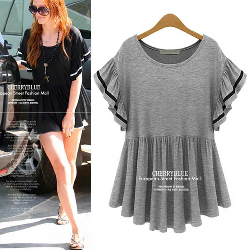 

2016 Summer Wear New Style Large Size Fat Mm Europe And America Half Sleeve Hem T-shirt Short Sleeve Loose-Fit T-shirt WOMEN'S D
