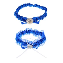 Свадебная Невеста Keepsake подвязки Синий Атлас кружева лук Кристалл Свадебные Подвязки Набор