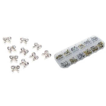 

610 Pcs Nail Art Accessories: 10 Pcs Bow Tie 3D Clear Rhinestone & 600Pcs 3D Acrylic Alloy Studs Rivet