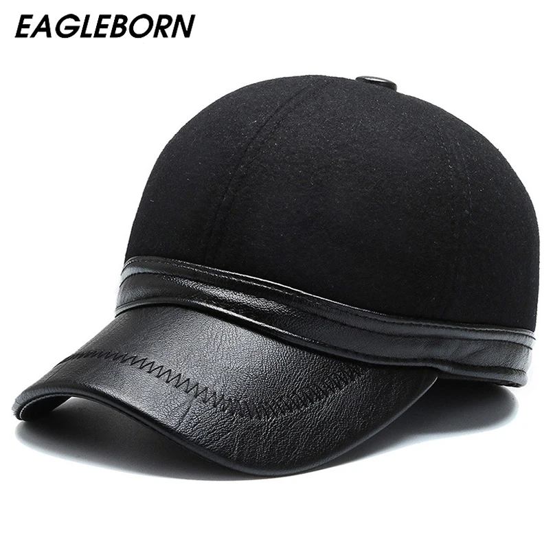 EAGLEBORN, новинка, зимняя бейсболка, Русская Шапка, шерстяная, искусственная кожа, мужская шапка, шапки, Роскошные, высокое качество, зимняя теплая шапка для папы, Снэпбэк Шапки