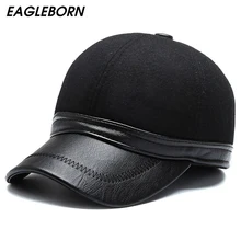 EAGLEBORN, новинка, зимняя бейсболка, Русская Шапка, шерстяная, искусственная кожа, мужская шапка, шапки, Роскошные, высокое качество, зимняя теплая шапка для папы, Снэпбэк Шапки