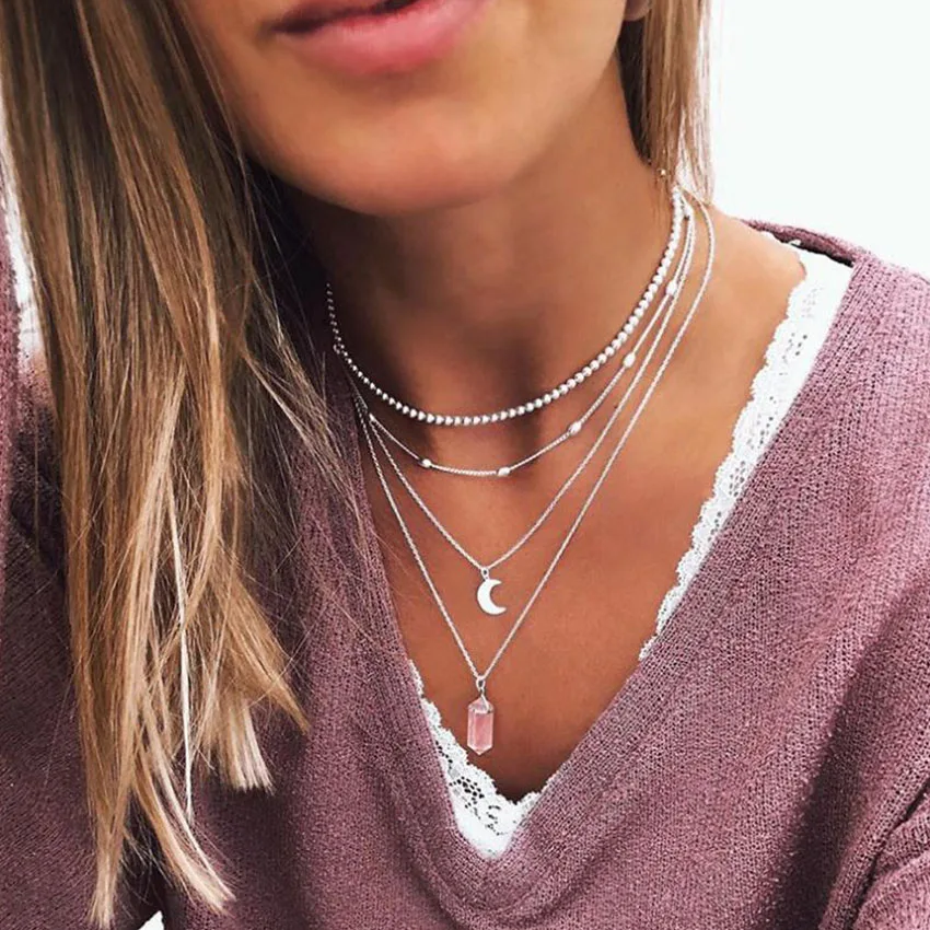 Бохо колье чокер с Луной для женщин бисер камень воротник collier femme collares mujer colar