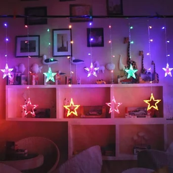

Christmas Flashing Five-pointed Star Curtain Lights Star Lights Led Lights String Christmas Wedding Party Decoration Neon Lights