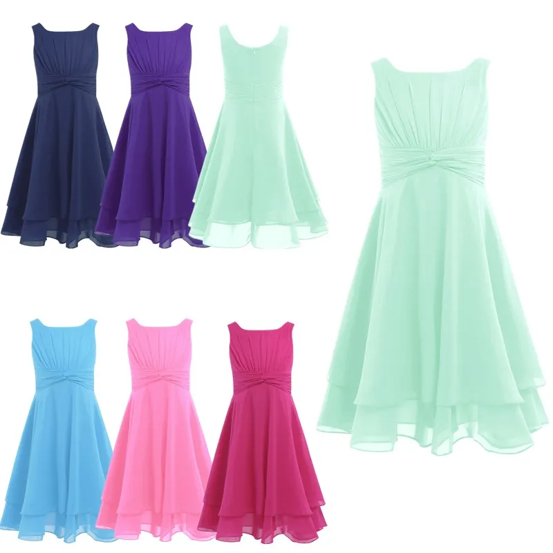 Flower Girls Dress Chiffon Knotted High-waisted Princess Dress Kids Teenager Pageant Birthday Party Vestidos Prom Dresses girls dress princess costume