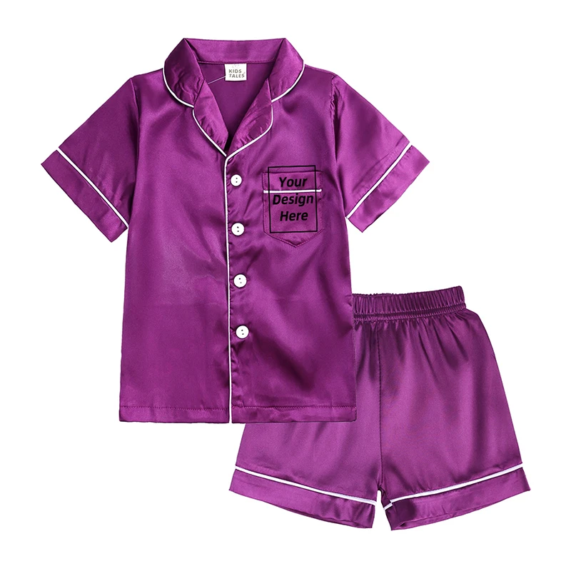 custom pajama sets	 Add Your Own Text And Design Customizing Pajama Sets for Girls Silk Satin DIY Logo Solid Nightgown Children Sleepwear for Boys pajama sets cute	