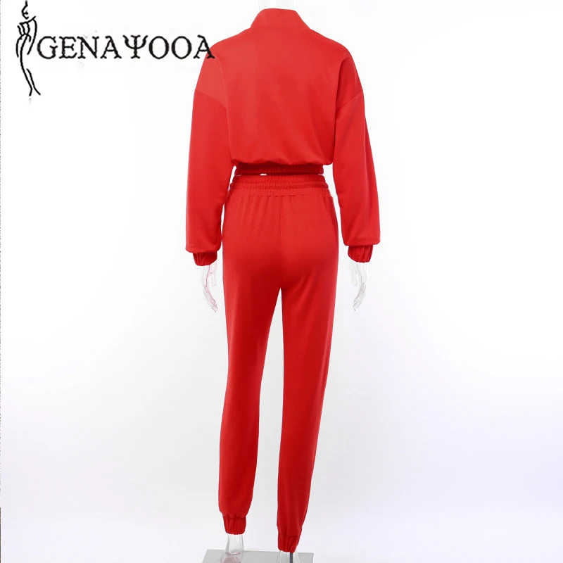 Genayooa брендовый женский спортивный костюм для фитнеса, комплект из двух предметов, топ и штаны, короткий топ с длинным рукавом, спортивные костюмы для женщин, комплект из 2 предметов для женщин