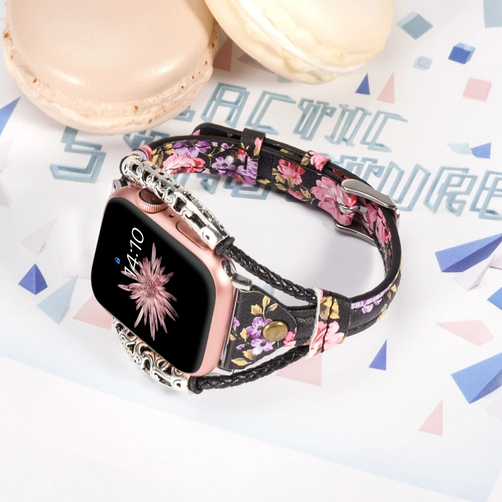 Кожаный ремешок для Apple Watch Band 38 мм 42 мм для женщин ручной работы твист полоса винтажные заклепки с металлическим веревочным ремешком iwatch Series 4 3 2