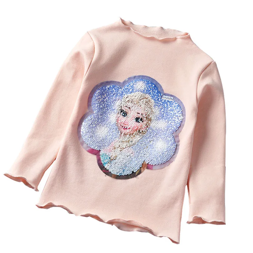 

Fashion Change Color Sequins Princess Elsa Anna Cotton Autumn Winter Velvet Spring Kids T Shirts for Children Girl T Shirt Tops