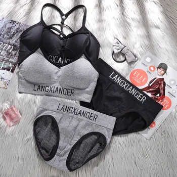 

Sports Bra black and gray Women Sexy Underwear Bra Push Up Sports Bra Set Sport Top For Fitness Yoga Gym Wear