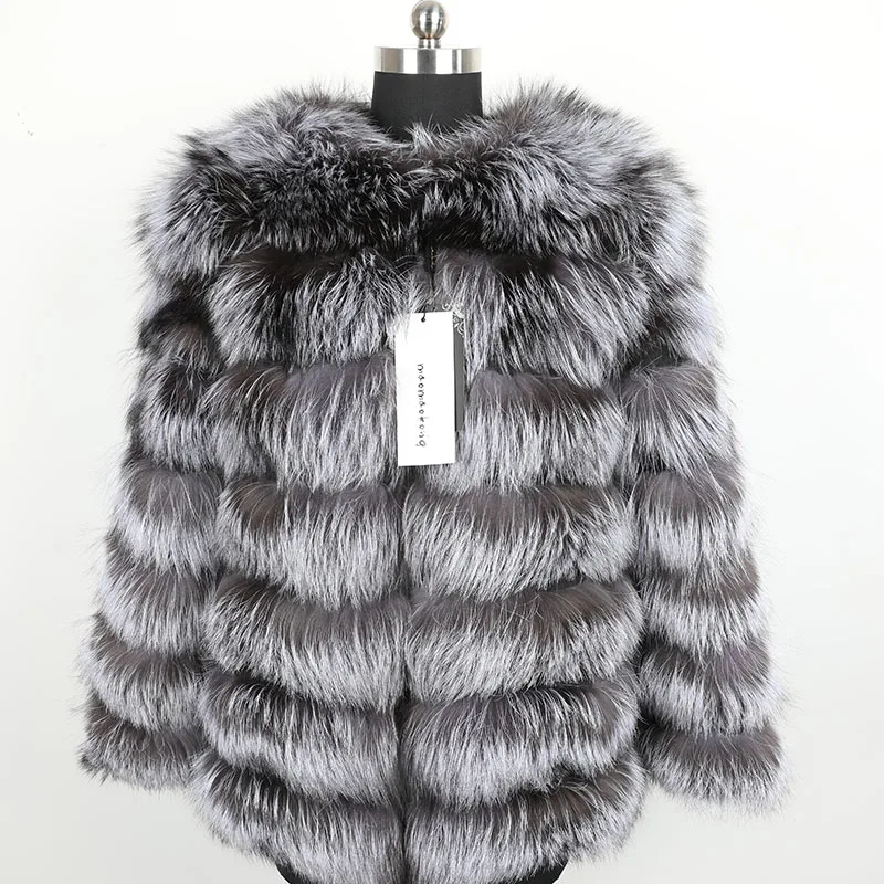 Maomaokong Women Winter Real Fox Fur Slim Vest Natural Fox Fur Jacket Coat Fashion Warm Natural Fur Park long Coat