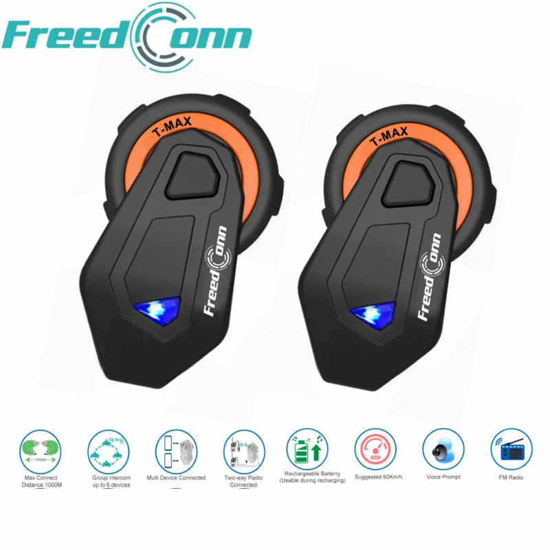 2 шт. Freedconn V4.1 T MAX Bluetooth мотоциклетный шлем bluetooth гарнитура Интерком 6 всадников