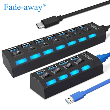 

USB Hub USB C Splitter Multiple USB C Hub 3.0 Micro 4/7 Port Hab Splitters With Power Adapter 5Gbps High Speed type c Hub For PC