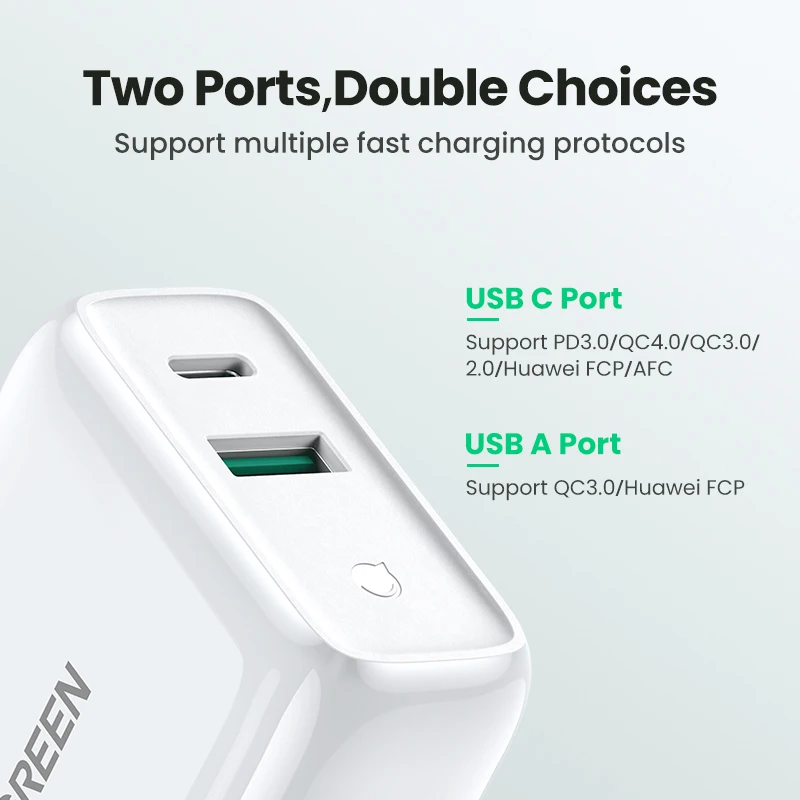 Ugreen 36W быстрое зарядное устройство USB Quick Charge 4 0 3 Type C PD Быстрая зарядка для iPhone 12 с QC