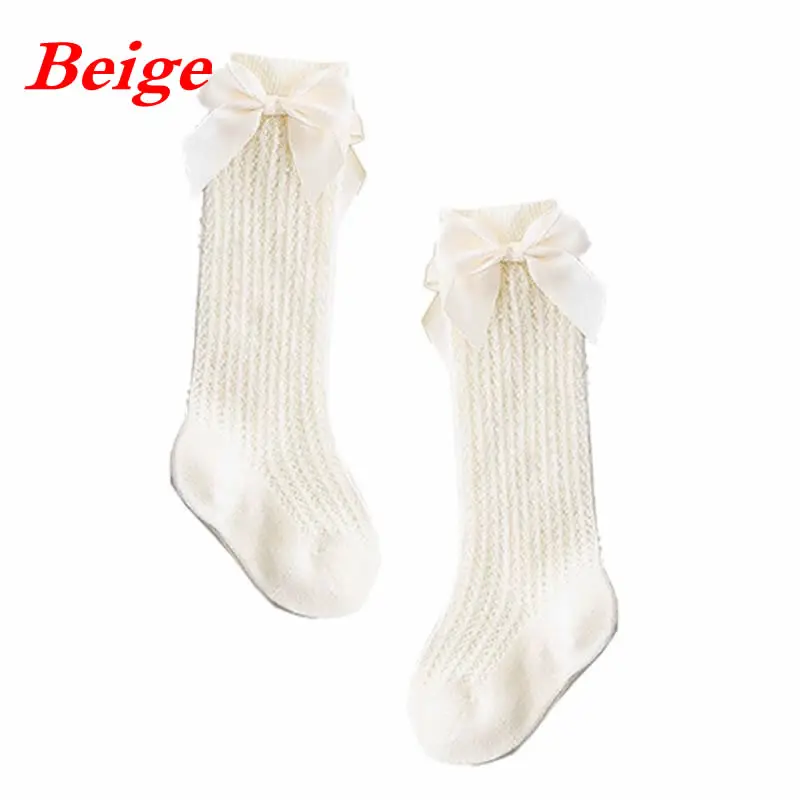 Beige Милые носочки с бантиком для малышей Хлопковые гольфы с бантиками для маленьких девочек весенне-летние сетчатые гольфы для маленьких детей От 0 до 2 лет - Цвет: Beige