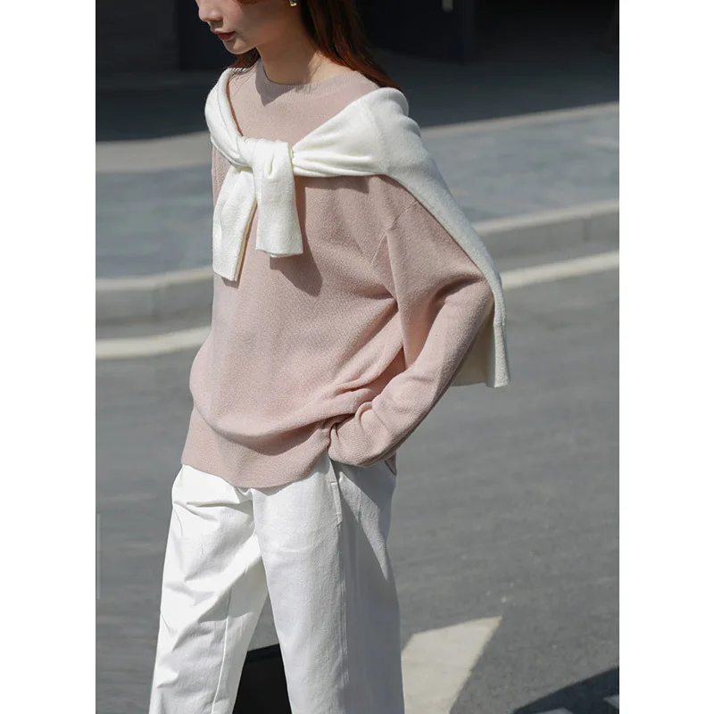 

Loose Wool Blend Womens New Arrival Sweaters Jersey De Mujer Invierno Solid O-Neck Women Full Sleeve Sweater white pink