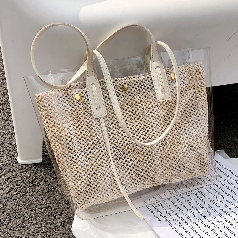 PVC Bag Elegant Lace Summer Beach Bag Woman Shoulder Bag Fashion Handbag  Plastic Clear Transparent Bags