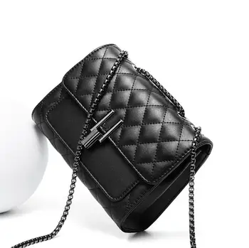

100% Leather Handbag Designer New European Style Leather Bag Shoulder Chain Diamond Small Square Bag
