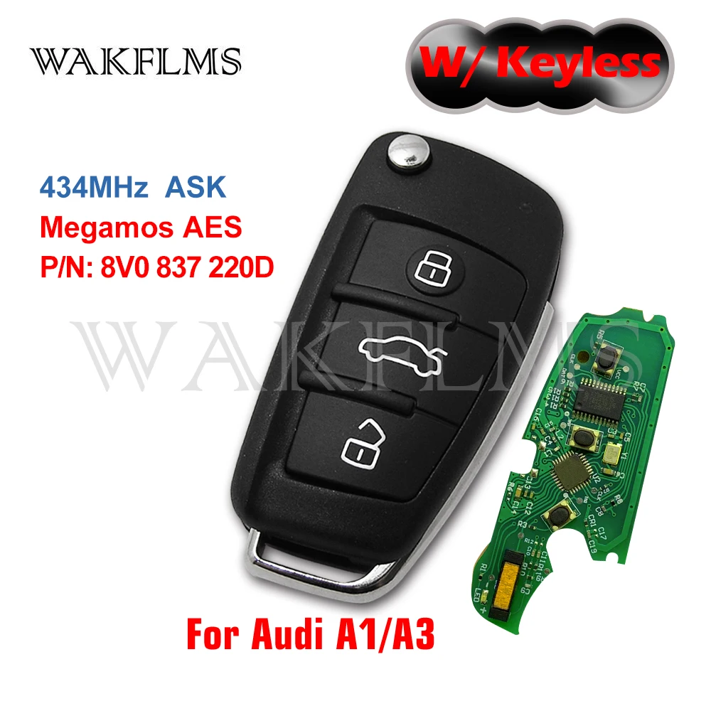 8V0 837 220D 434 МГц БЕСКЛЮЧЕВОЙ дистанционный Автомобильный ключ MQB KeylessGo Fob для Audi A3 S3
