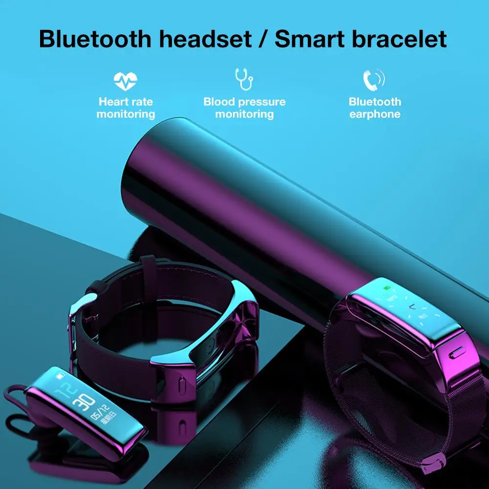 0,96 дюймов Беспроводная bluetooth-гарнитура два в одном звонке слушайте музыку мониторинг здоровья шаг счетчик Спортивный Браслет Смарт часы
