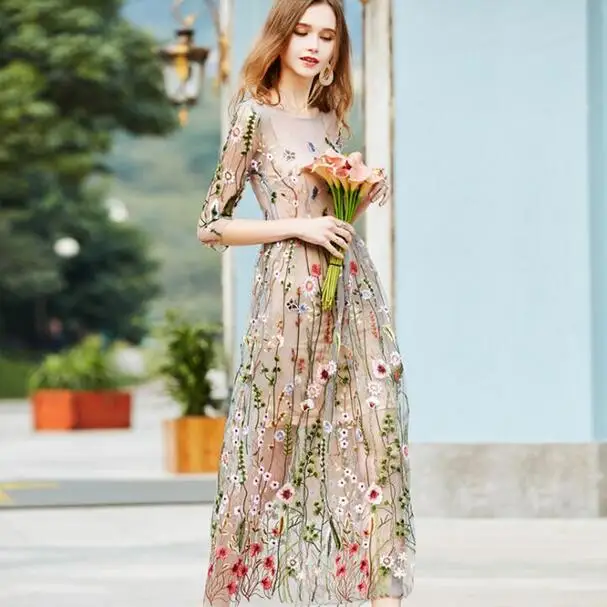 Подиумные вечерние платья 2019 великолепное Сетчатое длинное платье в богемном