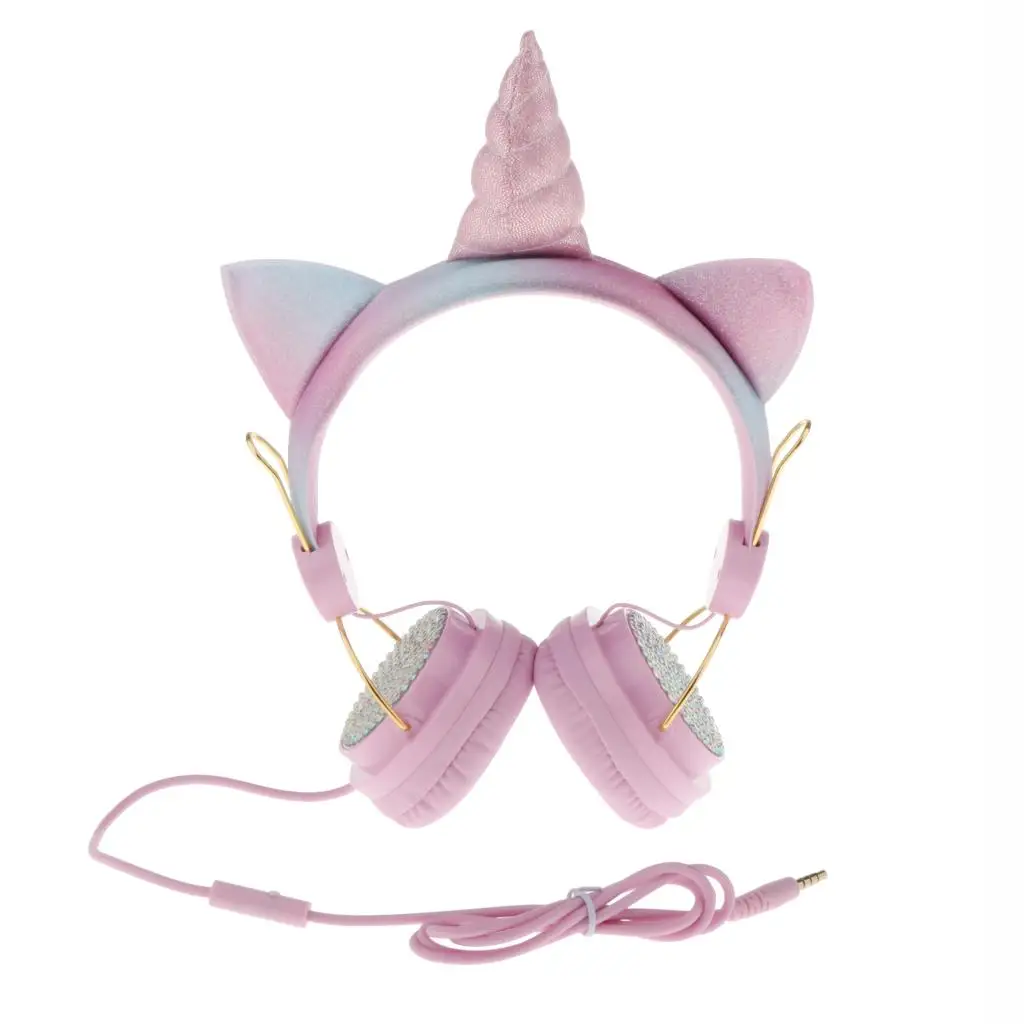 Unicorn Cartoon Glitter Kids On Ear Headphone with Microphone for Girls