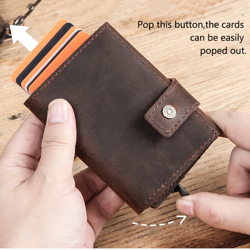 Мужская RFID Блокировка натуральная кожа кошелек держатель для карт автоматический всплывающий бизнес-кошелек