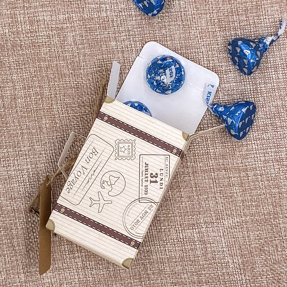 100 шт мини чемодан коробка для конфет из крафт-бумаги Бонбоньерки свадебные подарочные коробки тематика путешествий вечерние на юбилей день рождения ребенка душ коробка