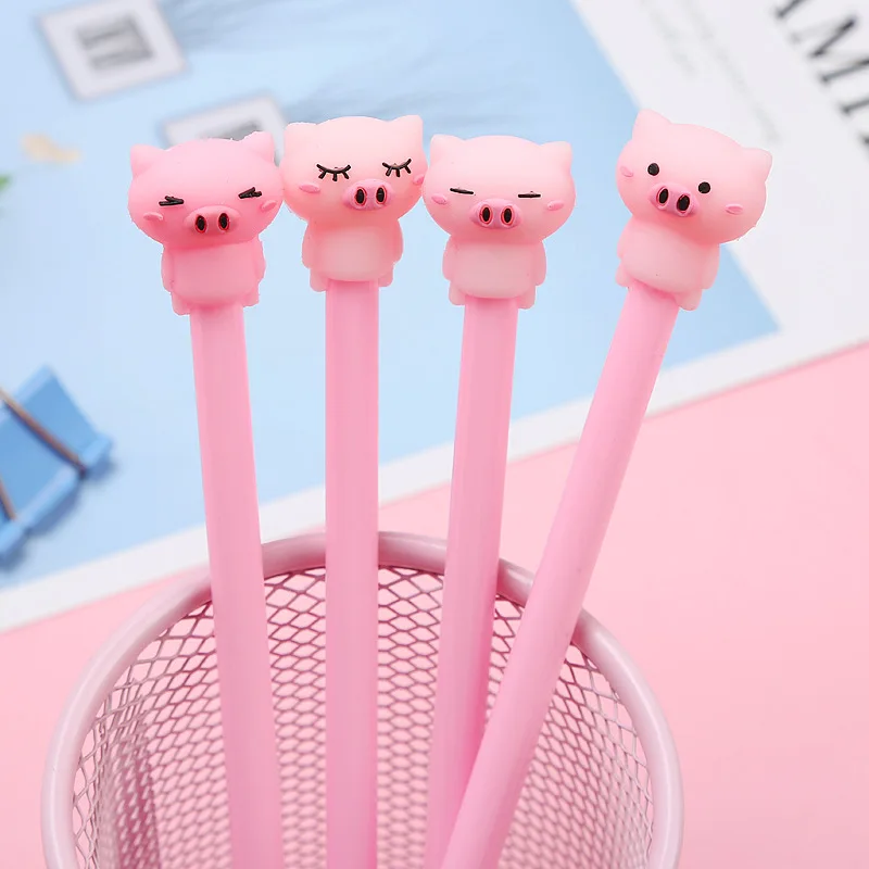 Kawaii Pink Smiling Piggy Gel Pen Black Refill Cute Pens Office