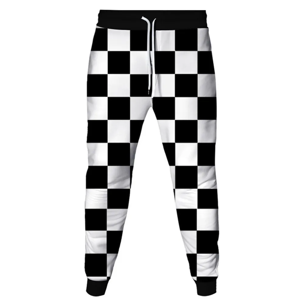 Black and white plaid stitching fun 3D fashion men's pants hip-hop streetwear sports trousers for men