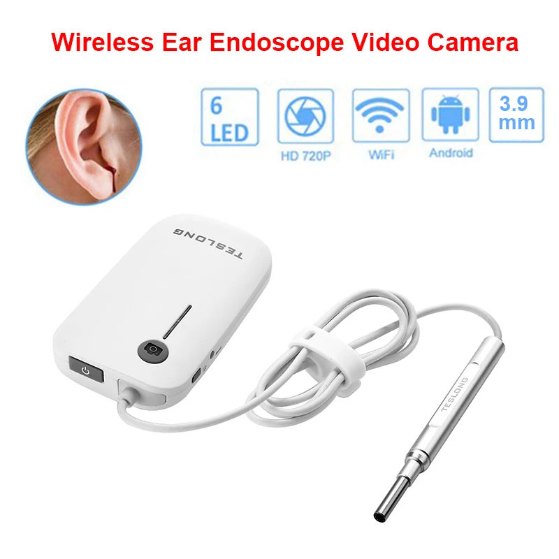 

Wireless WiFi Ear Endoscope Video HD Camera 720P Otoscopes Inspection Snake Camera for Iphone Android 3.9mm/4.3mm Borescope