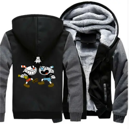 DarkGreyBlack1 Cuphead мультфильм теплая толстовка мужская куртка игровая Harajuku зимняя Толстая Толстовка - Цвет: DarkGreyBlack1