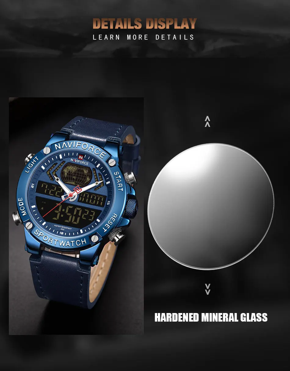 NAVIFORCE мужские часы Роскошные брендовые кварцевые часы кожаные водонепроницаемые военные часы с двойным дисплеем для мужчин Relogio Masculino