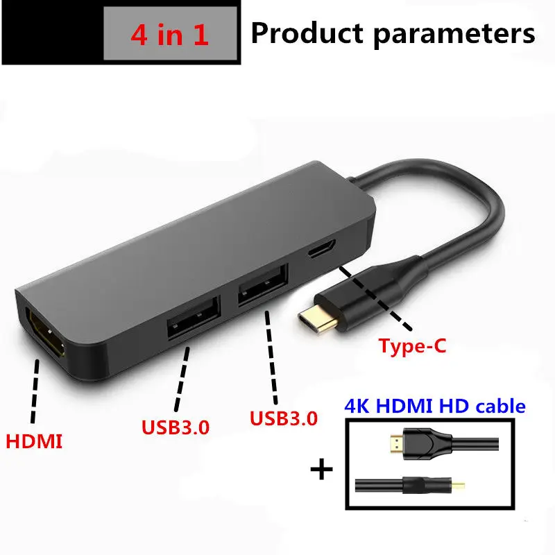 4in1Type-C к HDMI USB2.0 3,0 PD Многофункциональный узловой центр для смартфона компьютера HDTV для Macbook huawei Mate10 20 P20 samsung S8 - Цвет: Silver 4K line