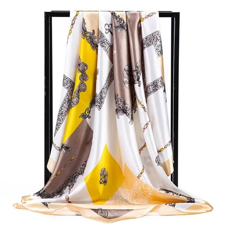 Шелковые шарфы Foulard 90*90 см квадратная голова хиджаб шарф Женский шифон шаль Бандана обертывание глушитель парео - Цвет: 51