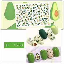 1 feuille vert ongle autocollant Styles d'été Nail Art décorations pour ongles avocat Fruits décalque auto-adhésif 3D manucure autocollants(China)