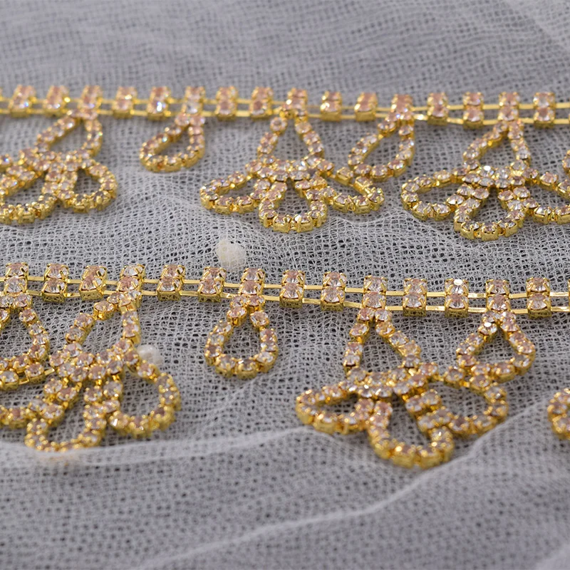 1 ярд золотое покрытие аппликации для свадебное платье Шитье DIY цветок кисточкой стразы стеклянные отделка украшения из кристаллов fringle