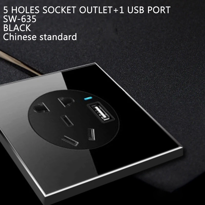 YIJIA китайский стандарт черный/белый 86*86 мм 16A usb розетки и переключатель 86 Тип 110-250 В сталиновая панельная розетка для дома и офиса