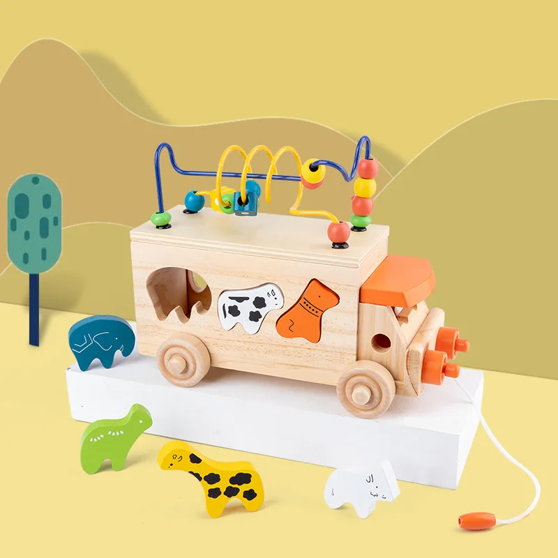 

Animal Trailer Bead-stringing Toy Rb65 Wooden Toys Bus Toy Hands-on Trailer Building Blocks Bead-stringing Toy CHILDREN'S Toy