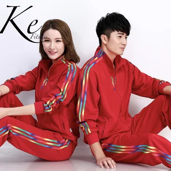 

KE New arrival Sport set 5D red sportswear middle age and dance footing running tracksuit man woman three pieces male female