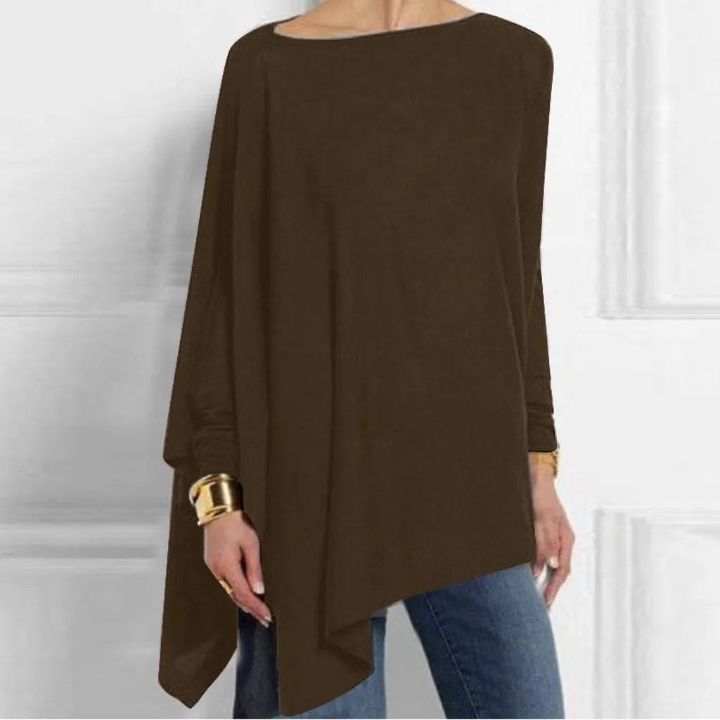 

Womens Casual blouse Solid Long Sleeve Irregular Sweatshirt Loose Print girl Pullover Tops Blouse female clothing
