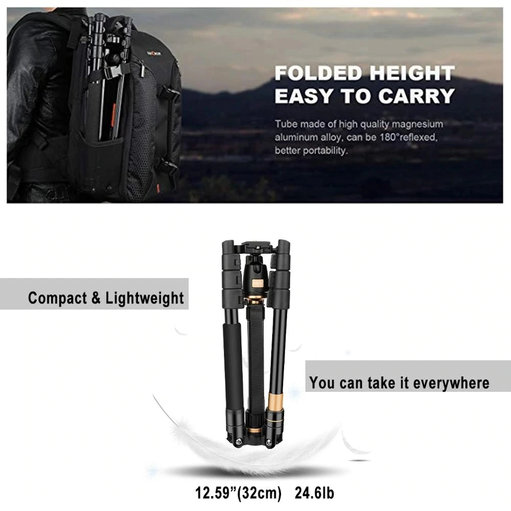 AFAITH QZSD Q555 Tripod for DSLR Camera Ultra Compact Lightweight Aluminum Travel Monopod with Ball Head Quick Release Plate