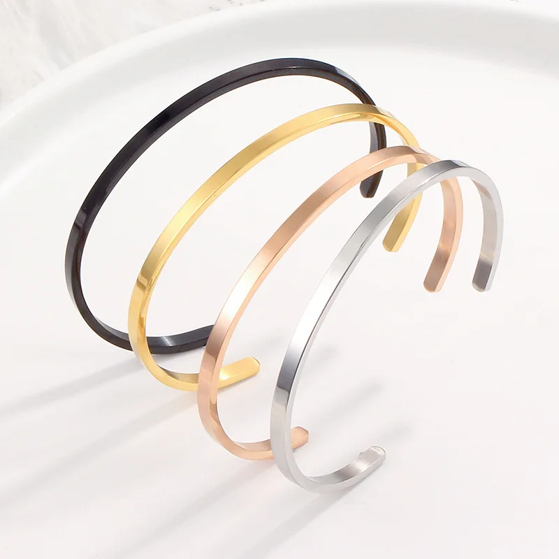 Unisex Simple Stainless Steel Opening Bangle Bracelet For Lovers Can Be DIY Alphanumeric bangle bracelet stainless steel bracelet