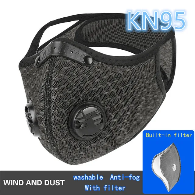 US $6.30  KN95 Mask Sport Training Mask PM2.5 Anti-pollution Running Mask Activated Carbon Filter Washable Fa