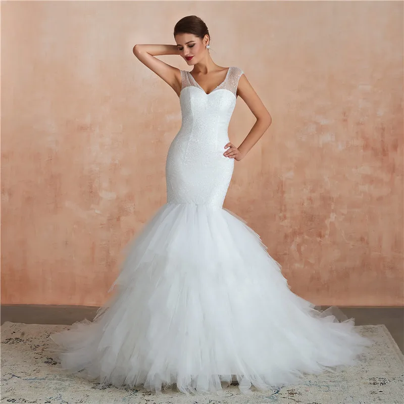 Vestido de Noiva свадебное платье-Русалка с v-образным вырезом и бисером свадебное платье