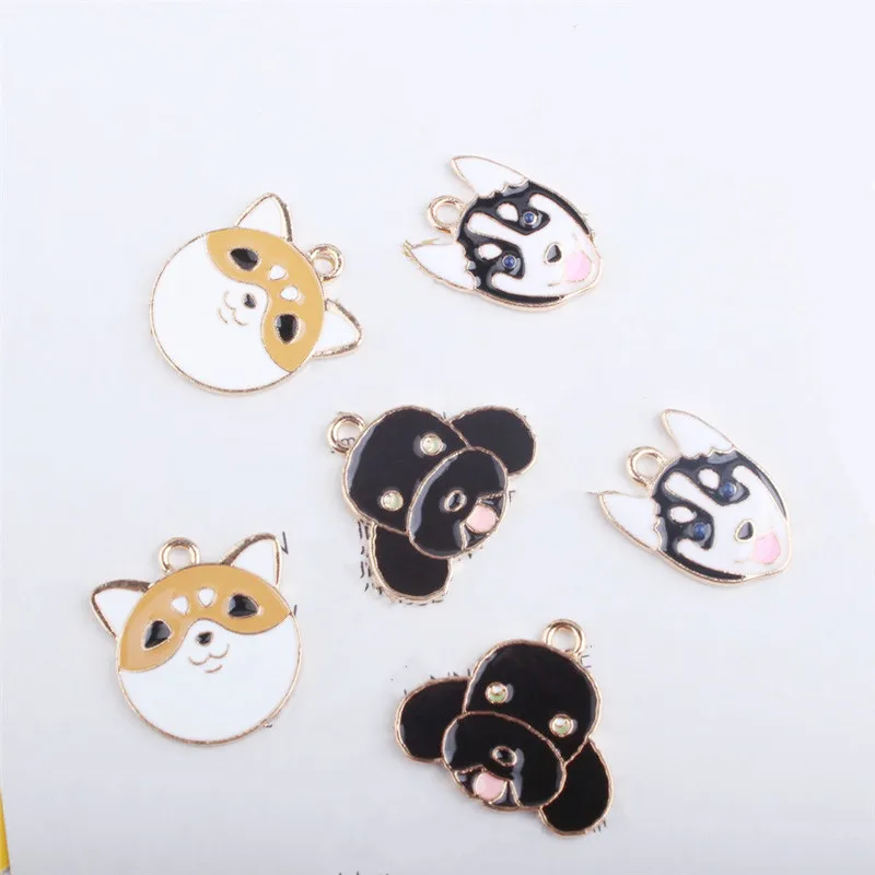 

10 Pcs Bear the dog Gold dripping oil alloy small Pendant For Necklace DIY Women Making handmade Jewelry Accessories