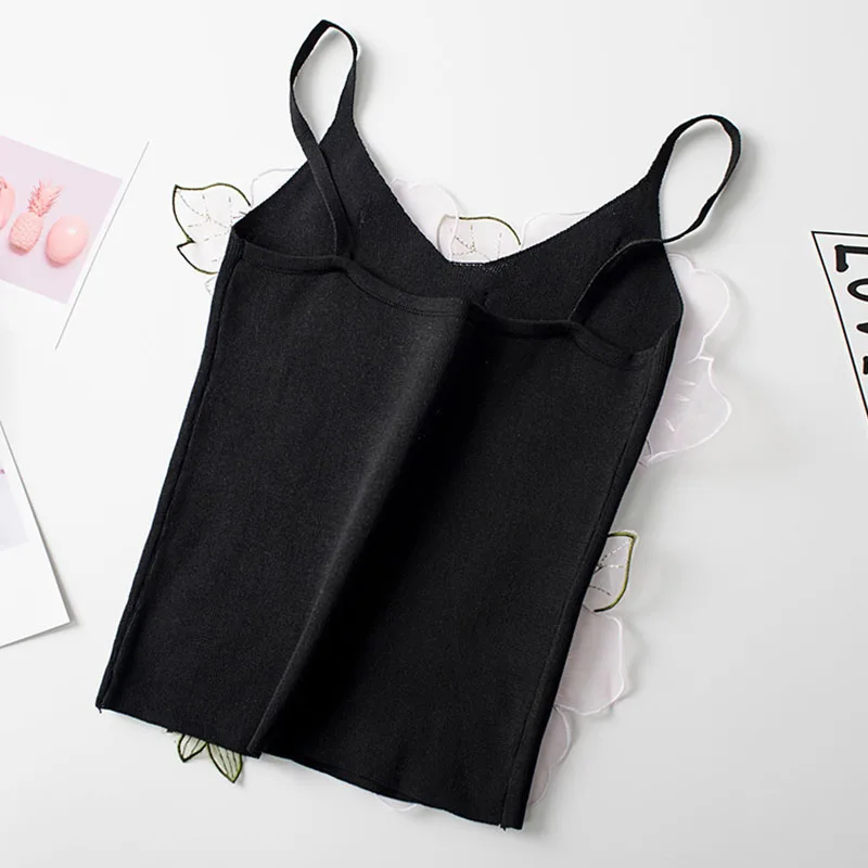 Sling Top Women Halter V Neck Basic White Cami Sleeveless applique Tops Women'S Summer Camisole